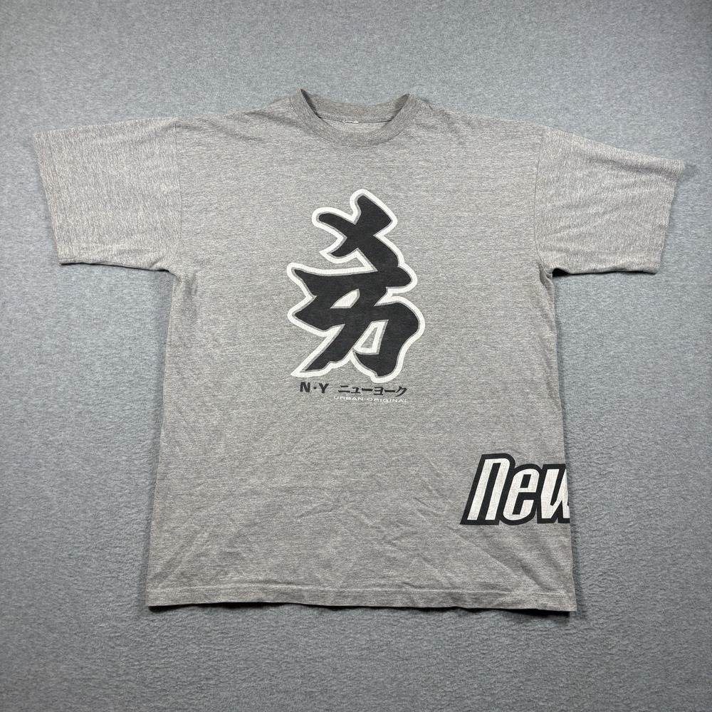 Y2K Japanese Kanji Graphic T Shirt Grey Urban Original New York Men's XL Skater